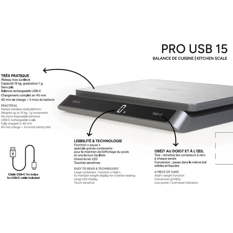 Köksvåg PRO USB-C 15kg Rostfritt IP67